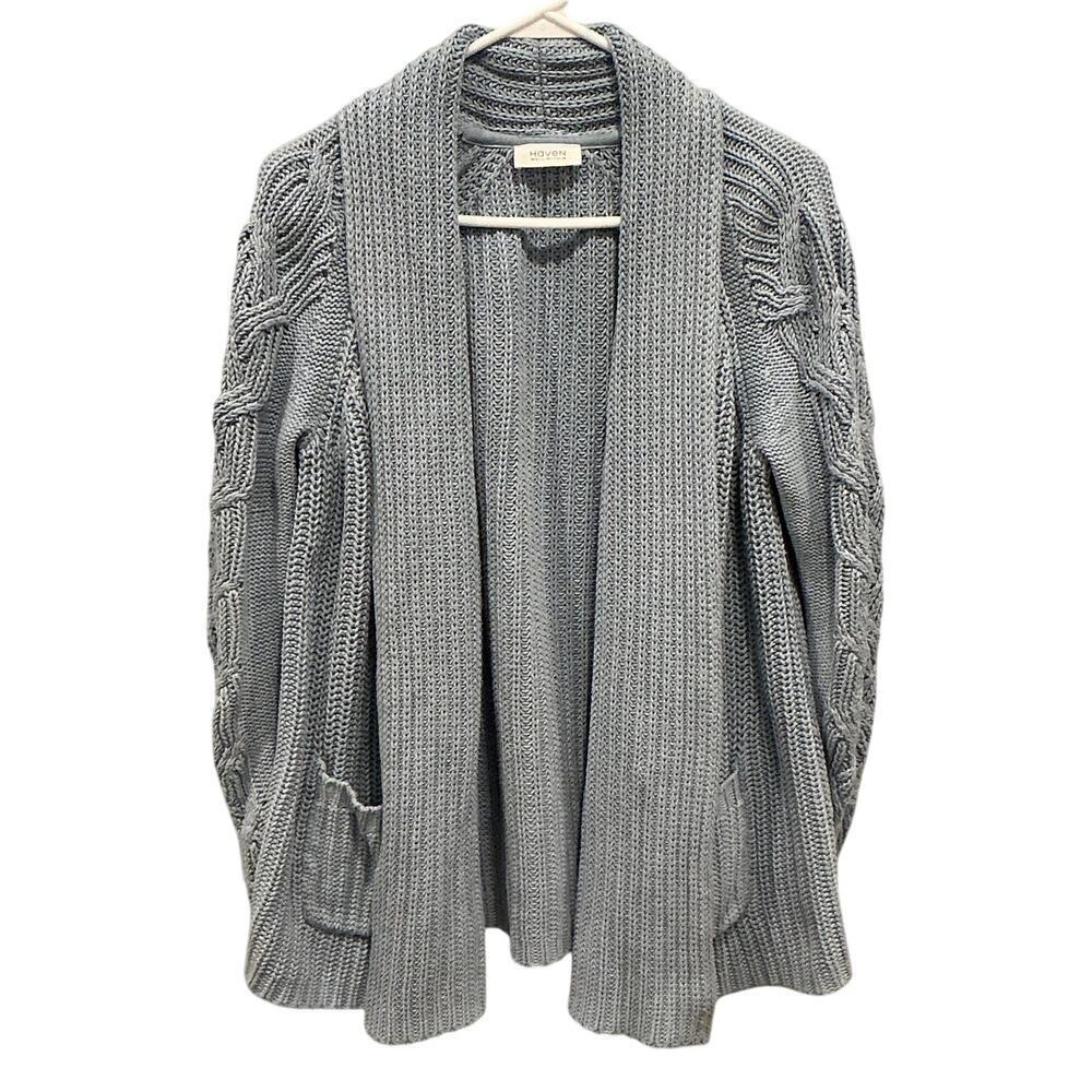 Haven Well Within Womens Chunky Knit Open Cardigan Size Medium Large Blue Casual